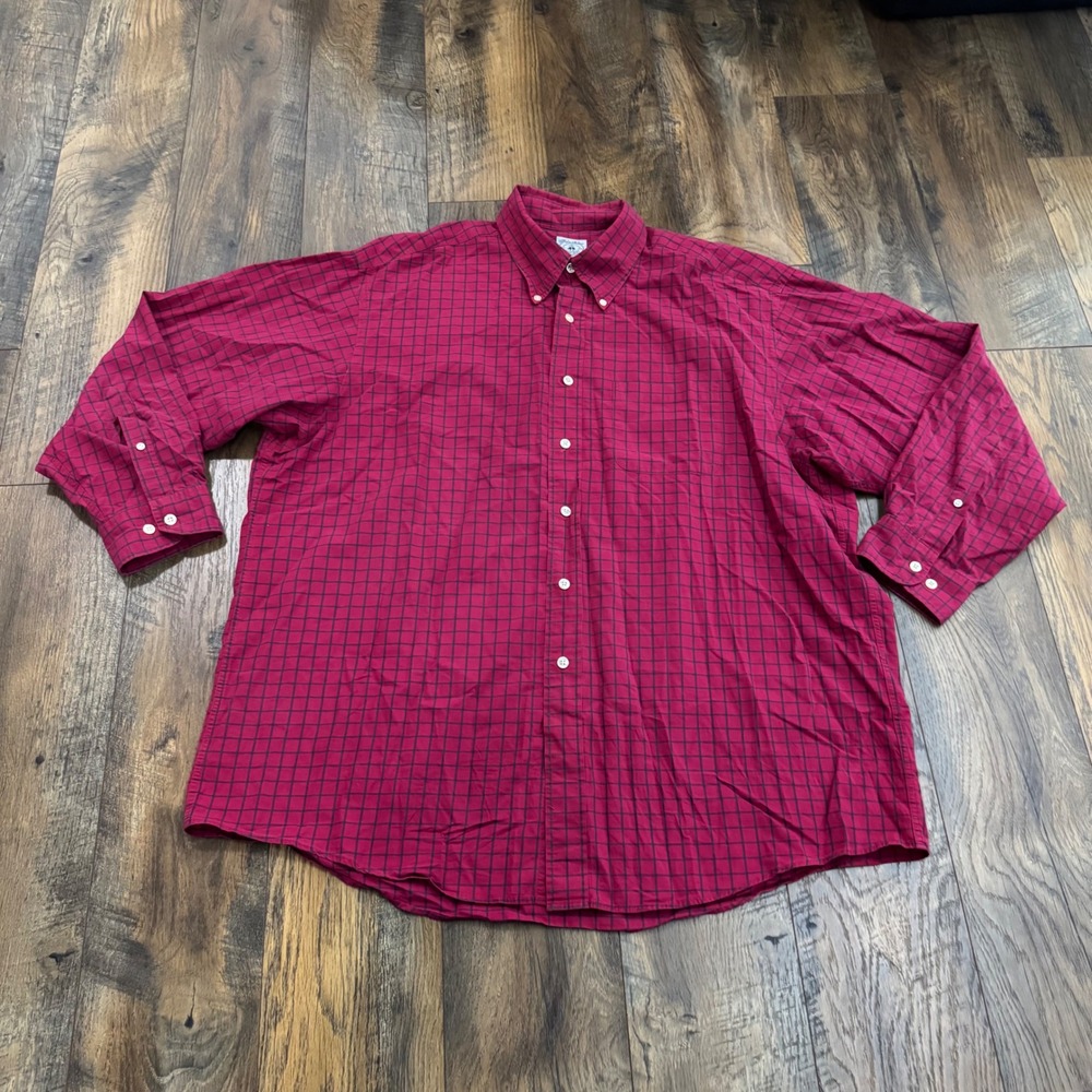 Brooks Brothers Mens‎ XL Red Windowpane Check Cotton Long Sleeve Sport Shirt